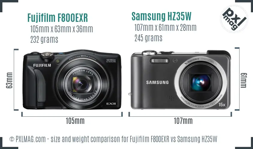 Fujifilm F800EXR vs Samsung HZ35W size comparison