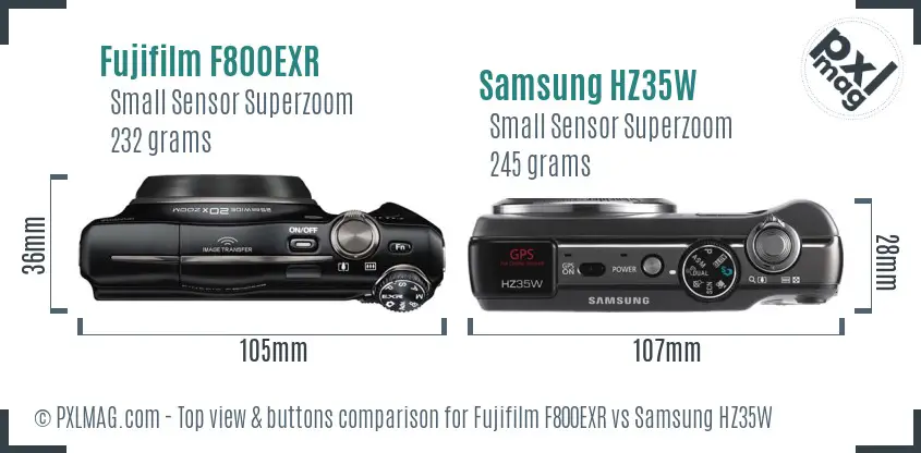 Fujifilm F800EXR vs Samsung HZ35W top view buttons comparison