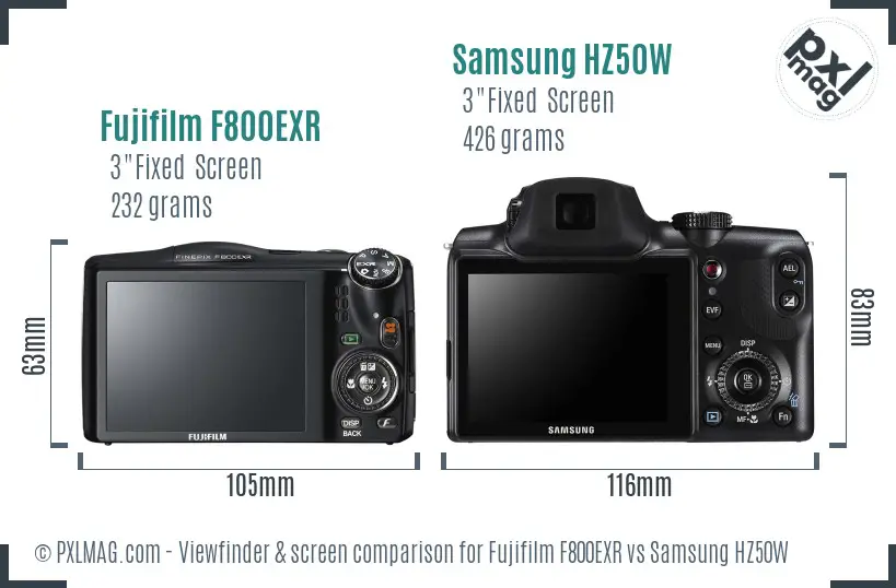 Fujifilm F800EXR vs Samsung HZ50W Screen and Viewfinder comparison
