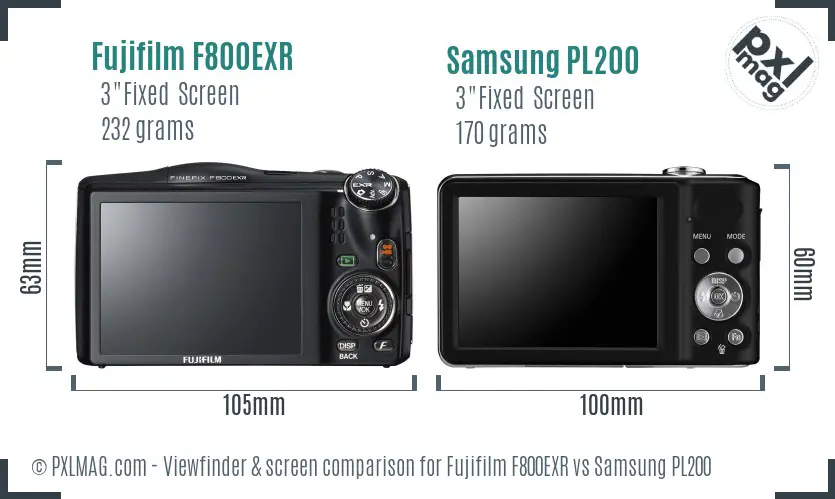 Fujifilm F800EXR vs Samsung PL200 Screen and Viewfinder comparison