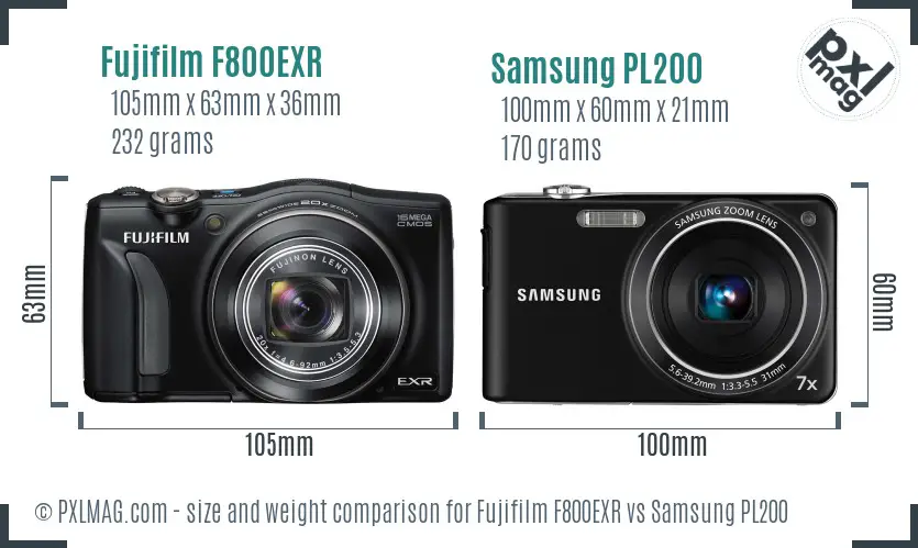 Fujifilm F800EXR vs Samsung PL200 size comparison