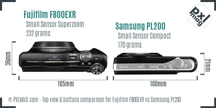 Fujifilm F800EXR vs Samsung PL200 top view buttons comparison