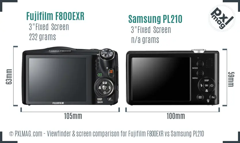 Fujifilm F800EXR vs Samsung PL210 Screen and Viewfinder comparison