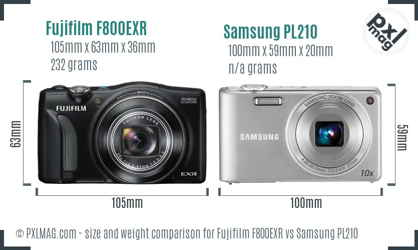 Fujifilm F800EXR vs Samsung PL210 size comparison
