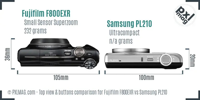 Fujifilm F800EXR vs Samsung PL210 top view buttons comparison