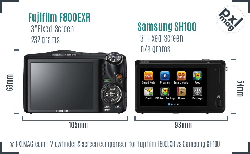 Fujifilm F800EXR vs Samsung SH100 Screen and Viewfinder comparison