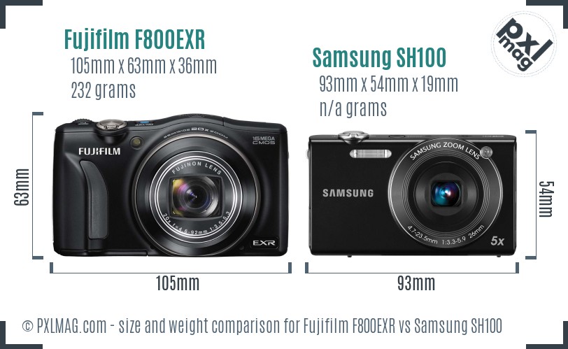 Fujifilm F800EXR vs Samsung SH100 size comparison Fujifilm F800EXR vs Samsung SH100 size comparison