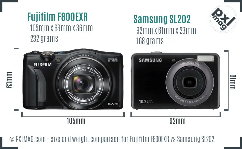 Fujifilm F800EXR vs Samsung SL202 size comparison Fujifilm F800EXR vs Samsung SL202 size comparison