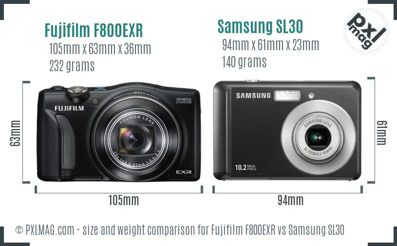 Fujifilm F800EXR vs Samsung SL30 size comparison