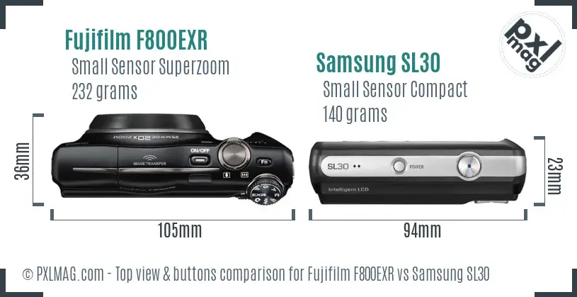 Fujifilm F800EXR vs Samsung SL30 top view buttons comparison