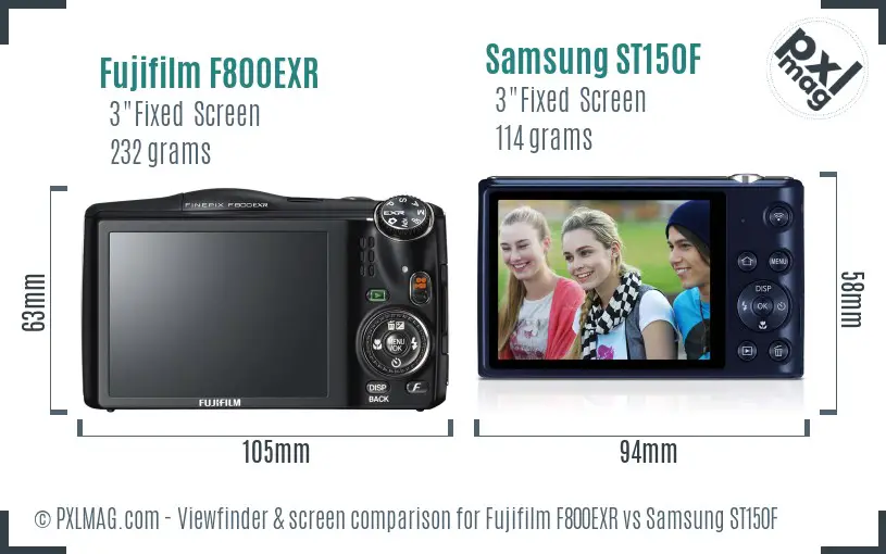 Fujifilm F800EXR vs Samsung ST150F Screen and Viewfinder comparison