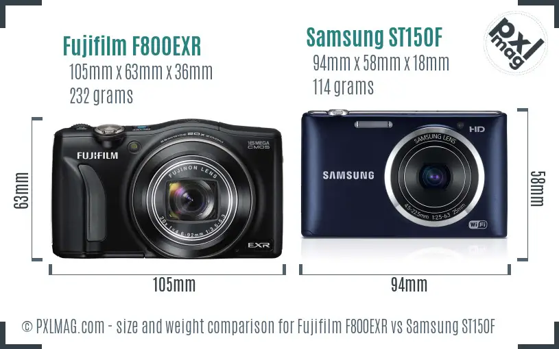 Fujifilm F800EXR vs Samsung ST150F size comparison