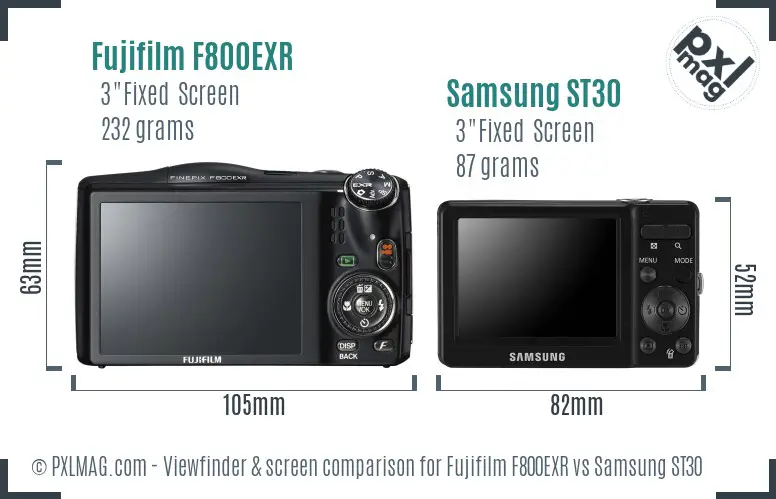 Fujifilm F800EXR vs Samsung ST30 Screen and Viewfinder comparison