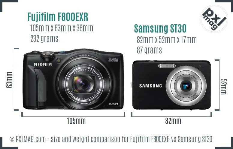 Fujifilm F800EXR vs Samsung ST30 size comparison