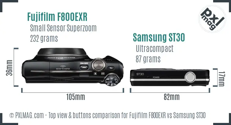 Fujifilm F800EXR vs Samsung ST30 top view buttons comparison