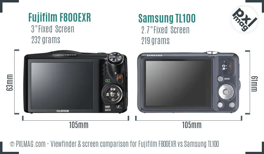 Fujifilm F800EXR vs Samsung TL100 Screen and Viewfinder comparison