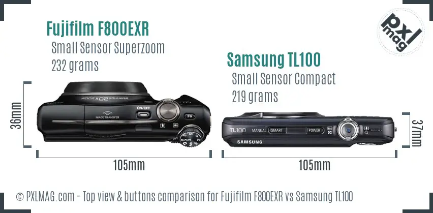 Fujifilm F800EXR vs Samsung TL100 top view buttons comparison