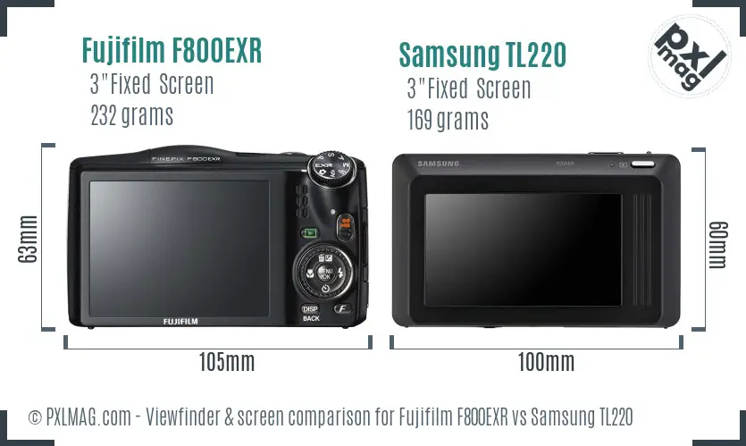 Fujifilm F800EXR vs Samsung TL220 Screen and Viewfinder comparison