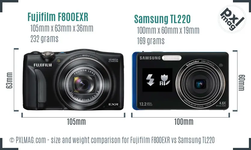 Fujifilm F800EXR vs Samsung TL220 size comparison