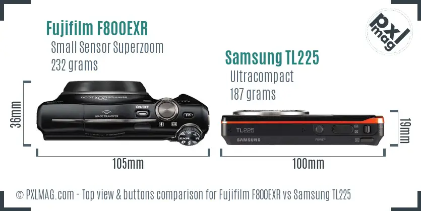 Fujifilm F800EXR vs Samsung TL225 top view buttons comparison Fujifilm F800EXR vs Samsung TL225 top view buttons comparison