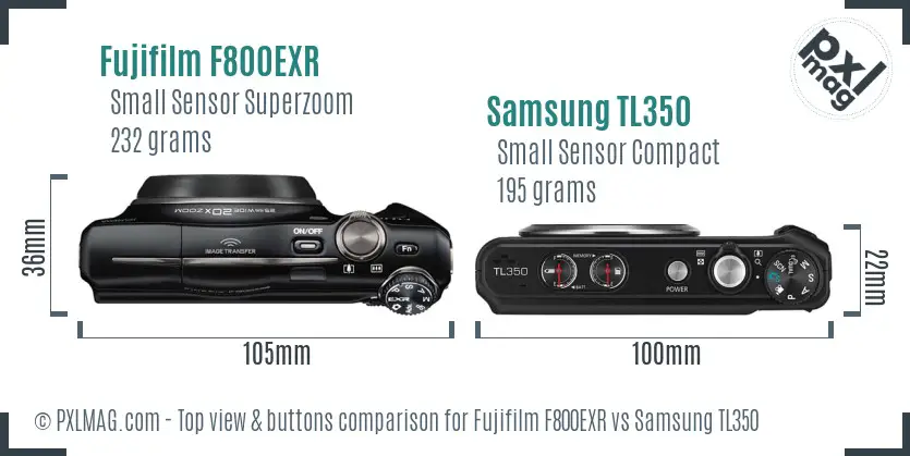 Fujifilm F800EXR vs Samsung TL350 top view buttons comparison Fujifilm F800EXR vs Samsung TL350 top view buttons comparison