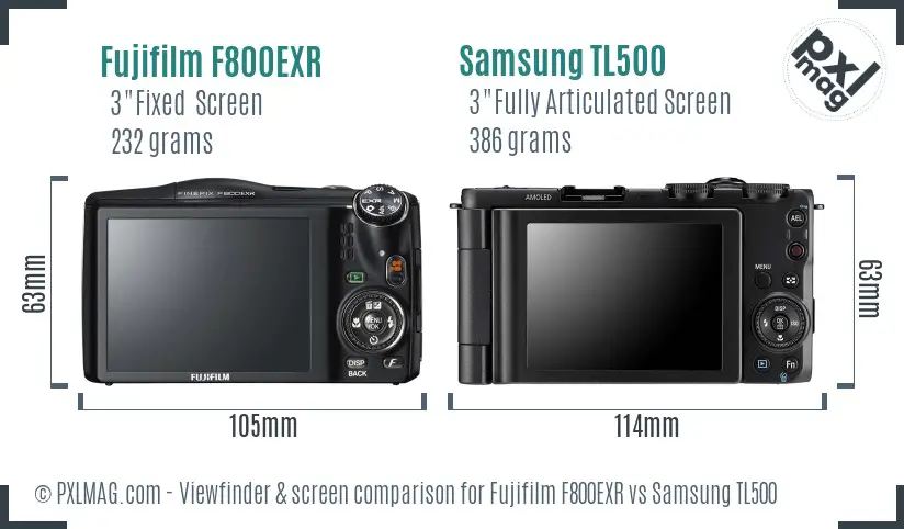Fujifilm F800EXR vs Samsung TL500 Screen and Viewfinder comparison