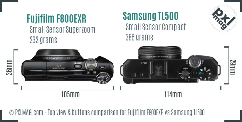 Fujifilm F800EXR vs Samsung TL500 top view buttons comparison