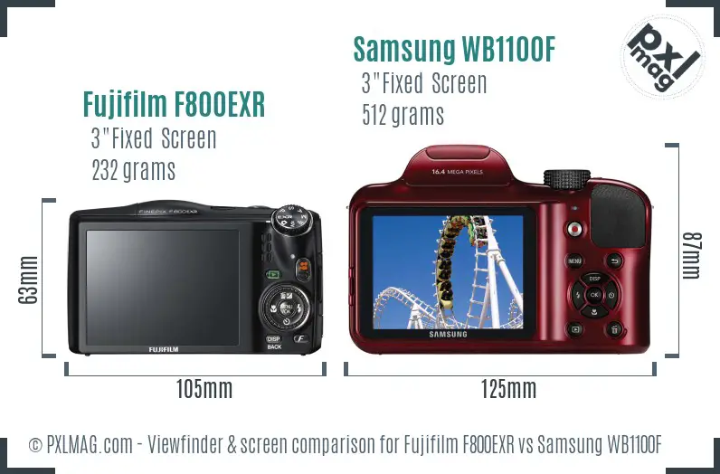 Fujifilm F800EXR vs Samsung WB1100F Screen and Viewfinder comparison