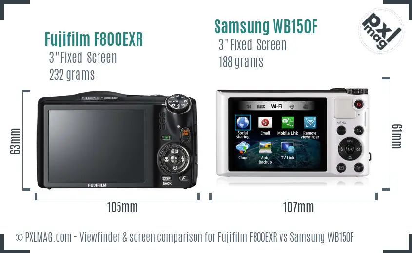 Fujifilm F800EXR vs Samsung WB150F Screen and Viewfinder comparison