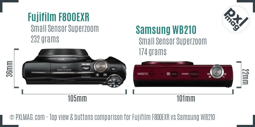 Fujifilm F800EXR vs Samsung WB210 top view buttons comparison Fujifilm F800EXR vs Samsung WB210 top view buttons comparison