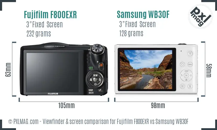 Fujifilm F800EXR vs Samsung WB30F Screen and Viewfinder comparison