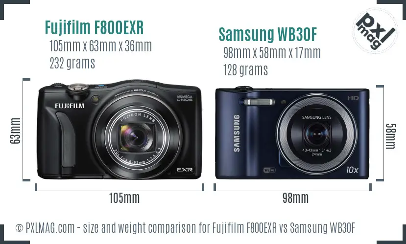 Fujifilm F800EXR vs Samsung WB30F size comparison