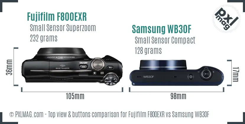 Fujifilm F800EXR vs Samsung WB30F top view buttons comparison