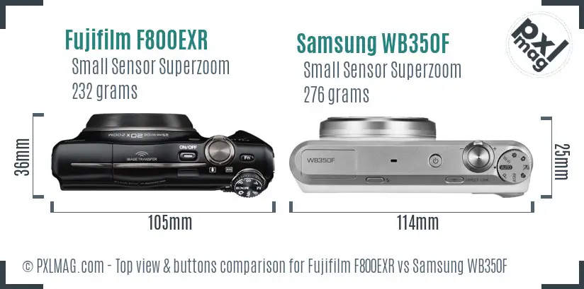 Fujifilm F800EXR vs Samsung WB350F top view buttons comparison Fujifilm F800EXR vs Samsung WB350F top view buttons comparison