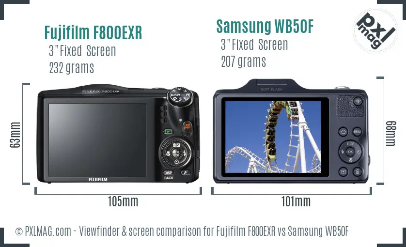 Fujifilm F800EXR vs Samsung WB50F Screen and Viewfinder comparison
