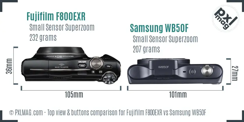 Fujifilm F800EXR vs Samsung WB50F top view buttons comparison