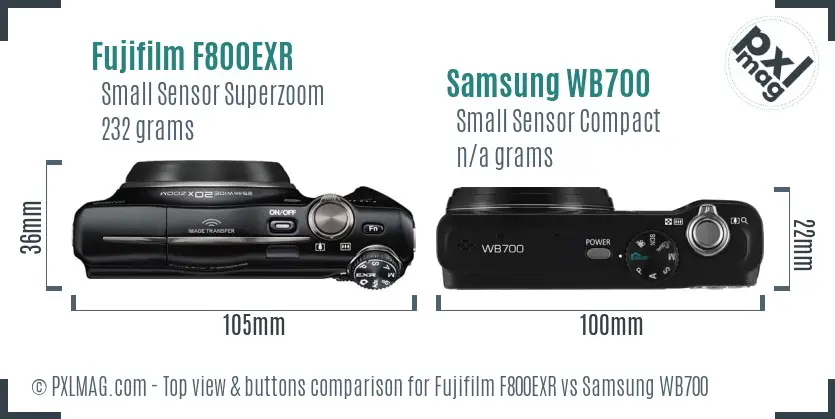 Fujifilm F800EXR vs Samsung WB700 top view buttons comparison