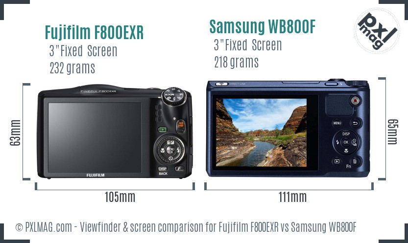 Fujifilm F800EXR vs Samsung WB800F Screen and Viewfinder comparison