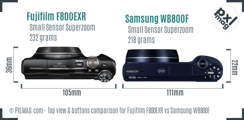 Fujifilm F800EXR vs Samsung WB800F top view buttons comparison