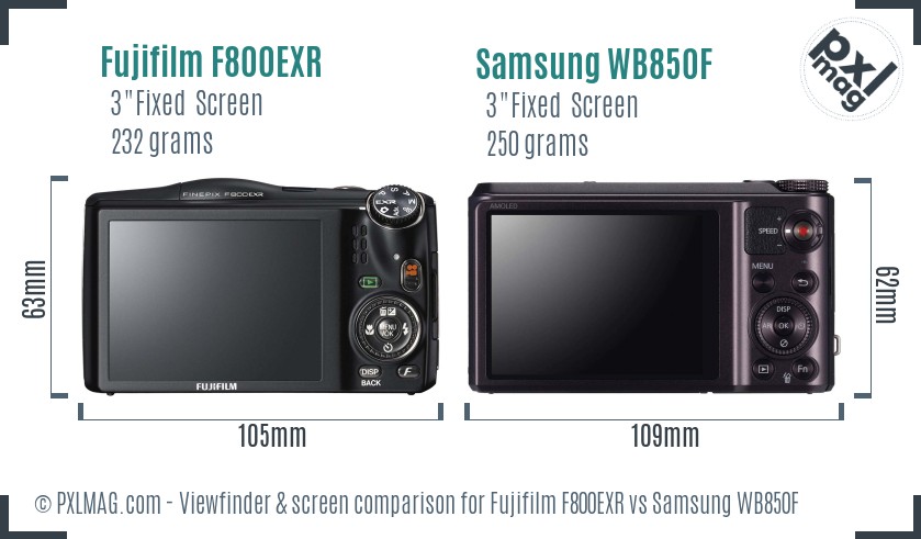 Fujifilm F800EXR vs Samsung WB850F Screen and Viewfinder comparison