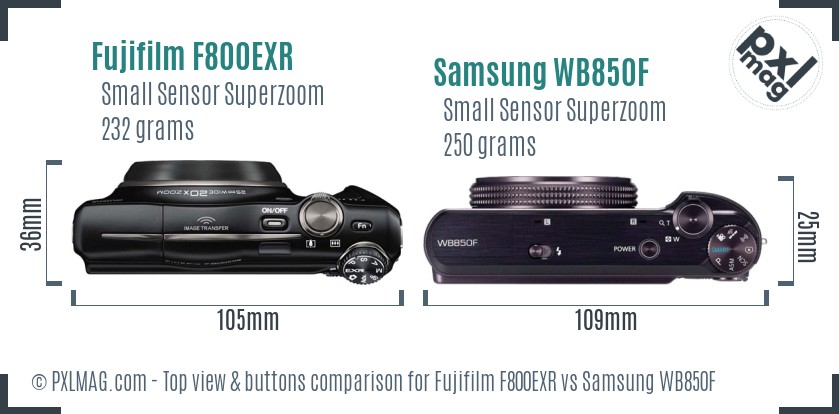 Fujifilm F800EXR vs Samsung WB850F top view buttons comparison
