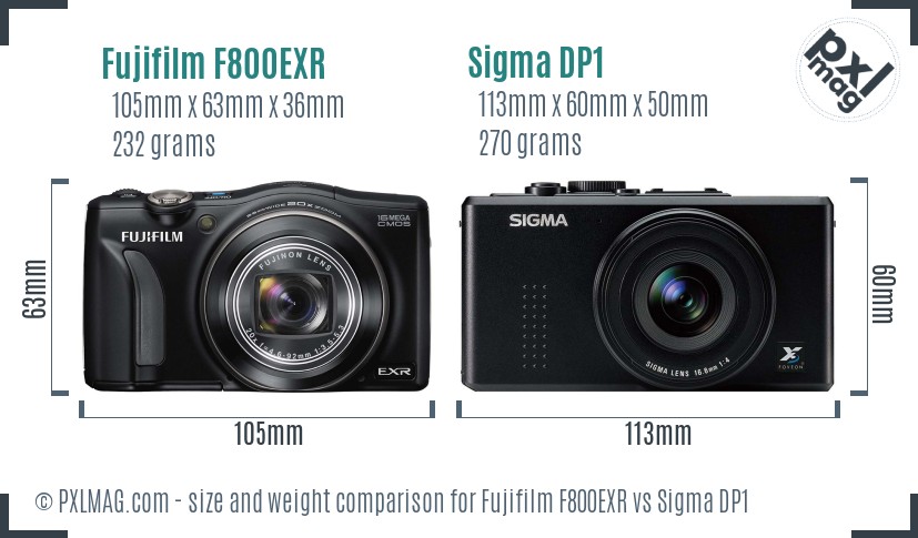 Fujifilm F800EXR vs Sigma DP1 size comparison