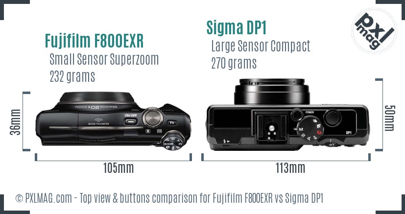 Fujifilm F800EXR vs Sigma DP1 top view buttons comparison