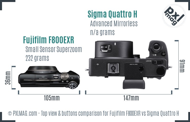 Fujifilm F800EXR vs Sigma Quattro H top view buttons comparison