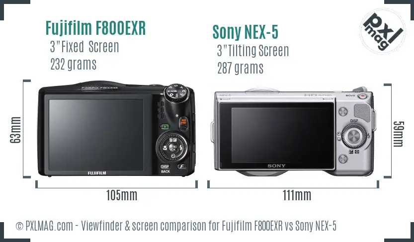 Fujifilm F800EXR vs Sony NEX-5 Screen and Viewfinder comparison