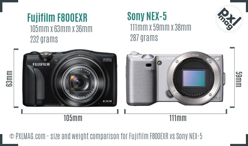 Fujifilm F800EXR vs Sony NEX-5 size comparison