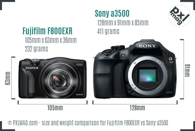 Fujifilm F800EXR vs Sony a3500 size comparison
