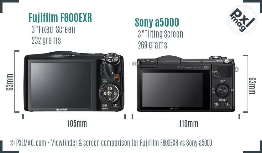 Fujifilm F800EXR vs Sony a5000 Screen and Viewfinder comparison