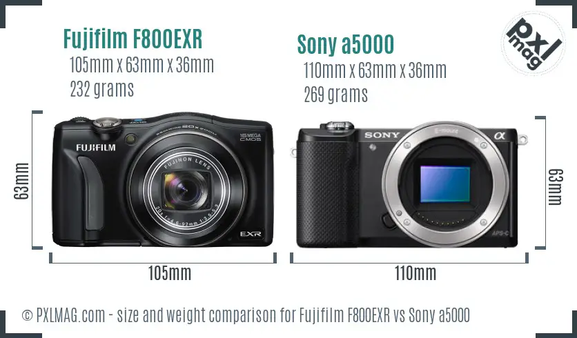 Fujifilm F800EXR vs Sony a5000 size comparison