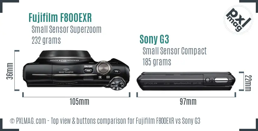 Fujifilm F800EXR vs Sony G3 top view buttons comparison